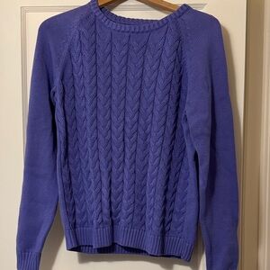 Lands' End Women's Rich Purple Cotton Cable Knit Sweater XL
